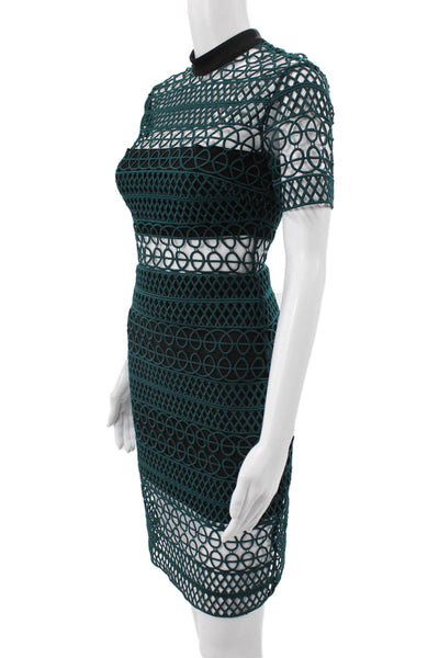 Self Portrait Womens Bodycon Green Mock Neck Knee Length Dress Size 2