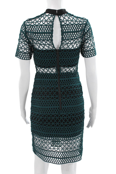Self Portrait Womens Bodycon Green Mock Neck Knee Length Dress Size 2