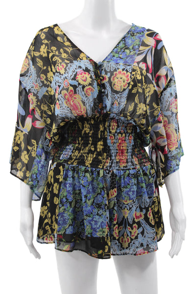 Zara Women Romper Floral V-Neck 3/4 Sleeve Multicolor Size XS