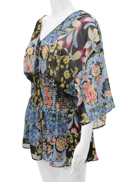 Zara Women Romper Floral V-Neck 3/4 Sleeve Multicolor Size XS