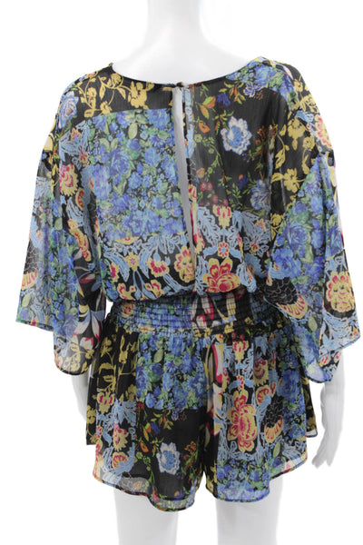 Zara Women Romper Floral V-Neck 3/4 Sleeve Multicolor Size XS