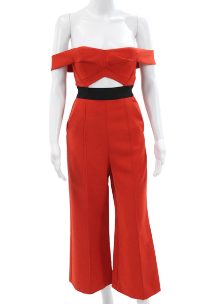 Self Portrait Womens Jumpsuit Red Off the Shoulder Sleeveless Zip Size 0