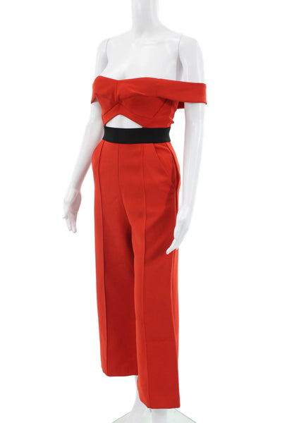 Self Portrait Womens Jumpsuit Red Off the Shoulder Sleeveless Zip Size 0