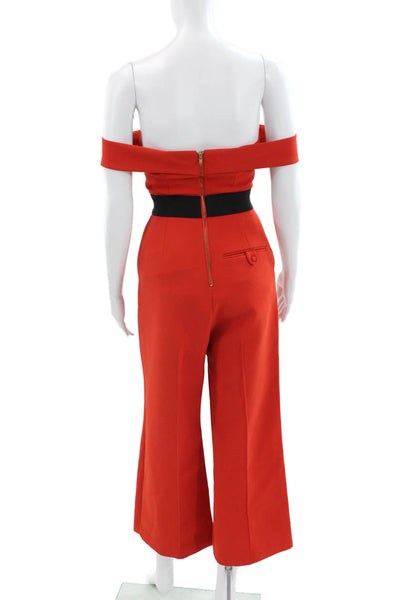 Self Portrait Womens Jumpsuit Red Off the Shoulder Sleeveless Zip Size 0