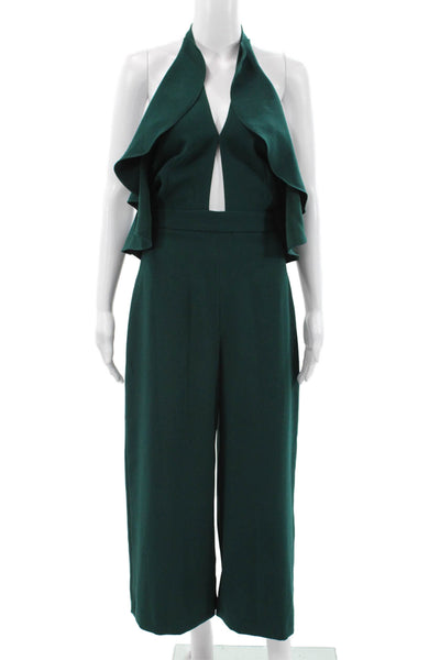 Zara Woman Womens Green Halter Sleeveless Jumpsuit Zip Polyester Size XS