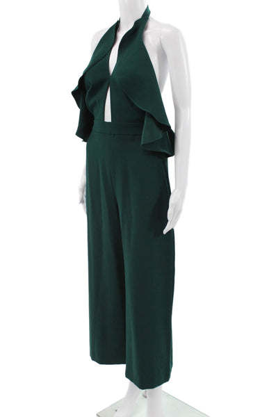 Zara Woman Womens Green Halter Sleeveless Jumpsuit Zip Polyester Size XS
