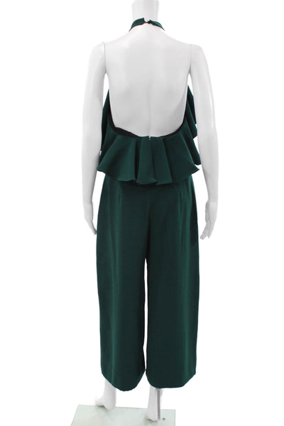 Zara Woman Womens Green Halter Sleeveless Jumpsuit Zip Polyester Size XS