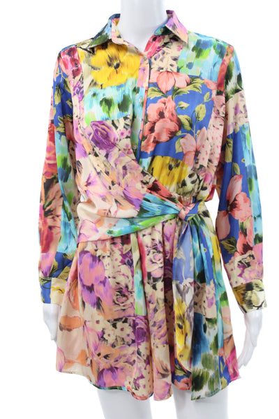 Zara Womens Floral Shirt Dress Long Sleeve Collared Multicolor Size XS