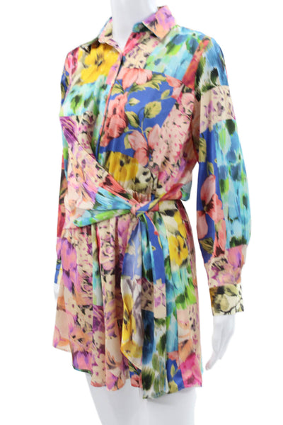 Zara Womens Floral Shirt Dress Long Sleeve Collared Multicolor Size XS