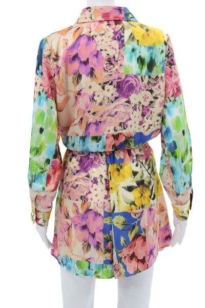 Zara Womens Floral Shirt Dress Long Sleeve Collared Multicolor Size XS