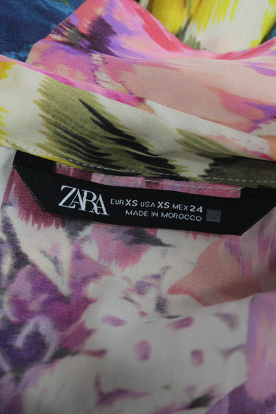 Zara Womens Floral Shirt Dress Long Sleeve Collared Multicolor Size XS