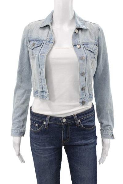 Topshop Womens Petite Basic Jacket Blue Cotton Long Sleeve Size 0
