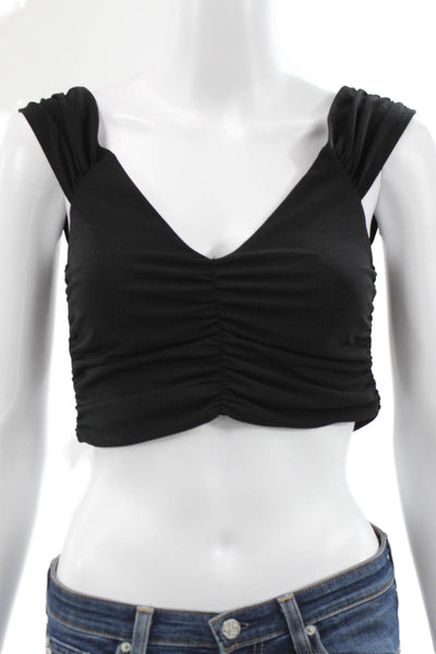 Zara Womens Cropped V Neck Short Sleeve Tank Black Polyester Size S