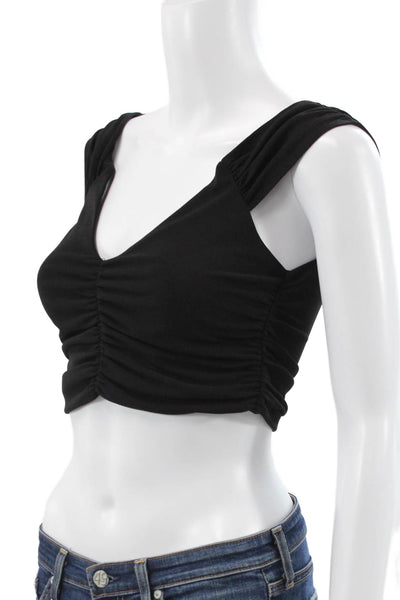 Zara Womens Cropped V Neck Short Sleeve Tank Black Polyester Size S
