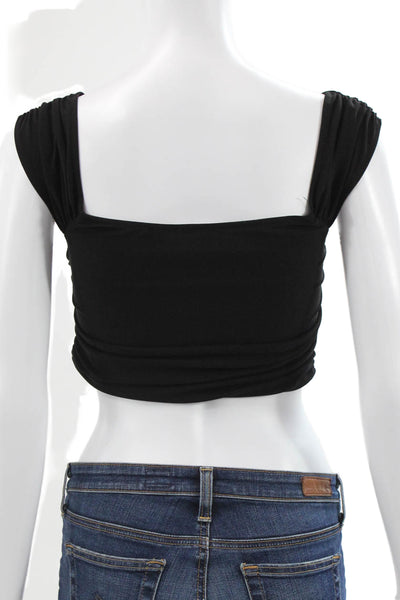 Zara Womens Cropped V Neck Short Sleeve Tank Black Polyester Size S