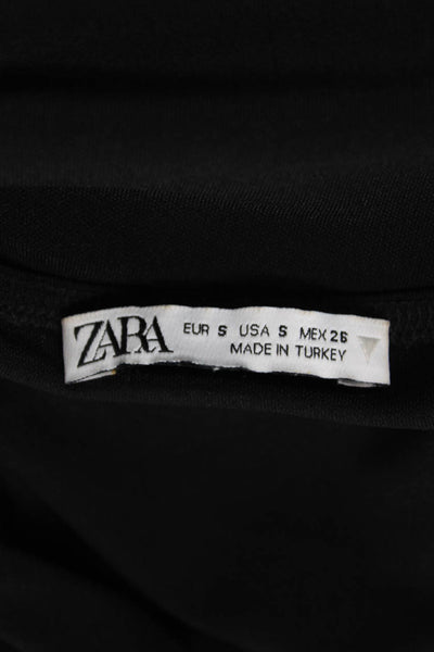 Zara Womens Cropped V Neck Short Sleeve Tank Black Polyester Size S