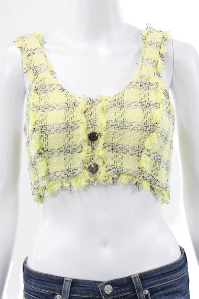 Zara Womens Cropped Tweed Plaid Scoop Neck Sleeveless Button Blouse Size XS