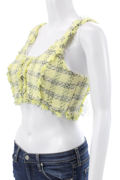 Zara Womens Cropped Tweed Plaid Scoop Neck Sleeveless Button Blouse Size XS