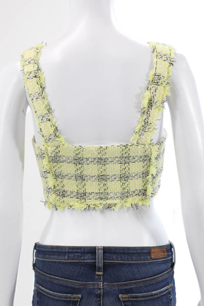 Zara Womens Cropped Tweed Plaid Scoop Neck Sleeveless Button Blouse Size XS