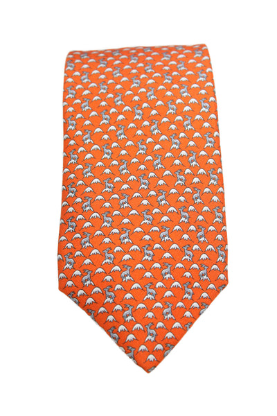 Hermes Mens Silk Ram Novelty Print Necktie Orange Multi Colored