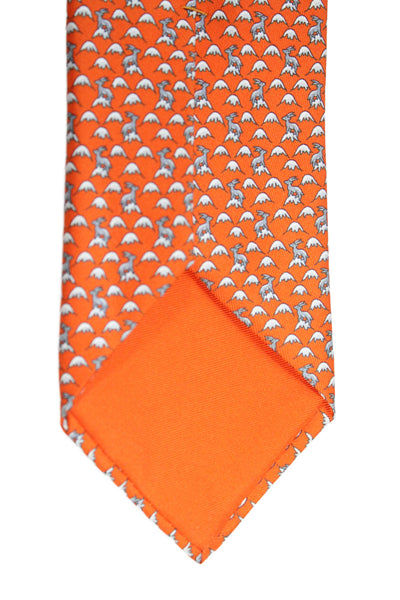 Hermes Mens Silk Ram Novelty Print Necktie Orange Multi Colored