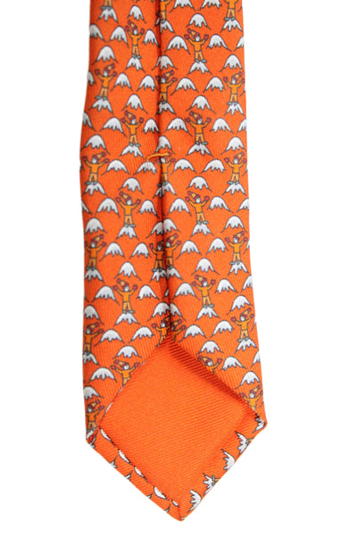 Hermes Mens Silk Ram Novelty Print Necktie Orange Multi Colored