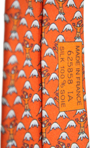 Hermes Mens Silk Ram Novelty Print Necktie Orange Multi Colored