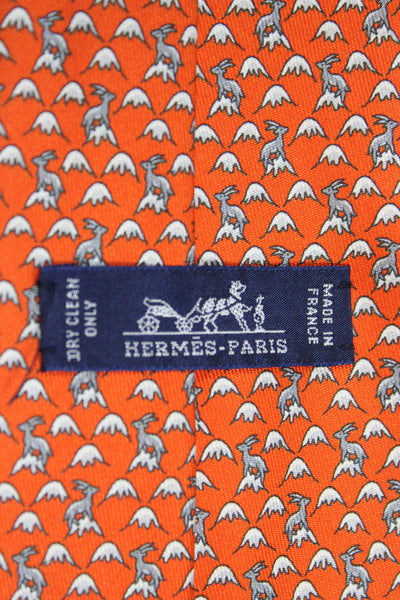 Hermes Mens Silk Ram Novelty Print Necktie Orange Multi Colored