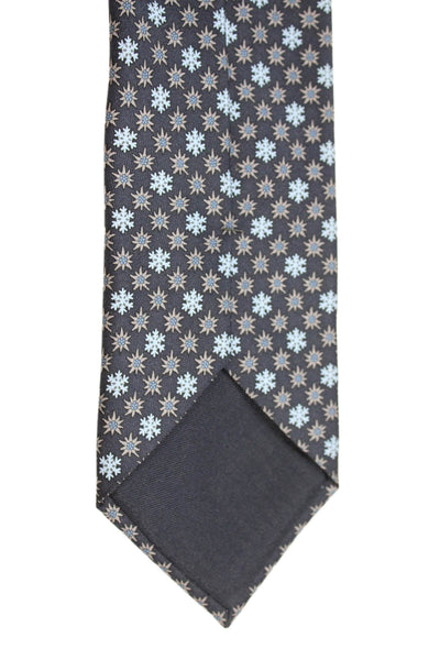 Hermes Mens Silk Snowflake Print Necktie Navy Blue Grey