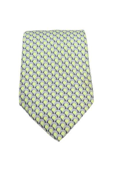 Hermes Mens Silk Printed Wide Necktie Lime Green Grey