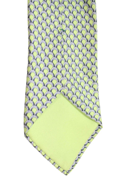 Hermes Mens Silk Printed Wide Necktie Lime Green Grey