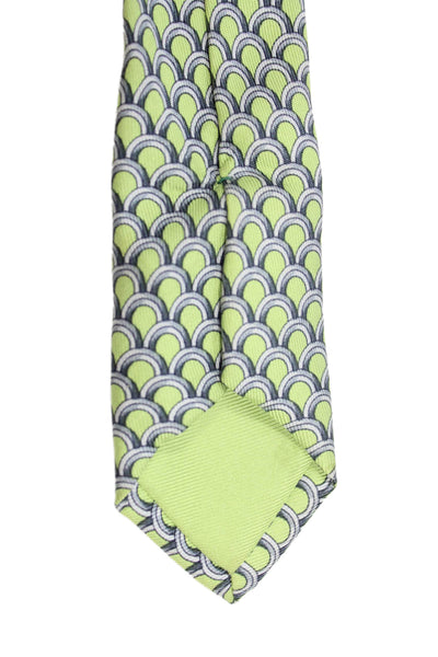 Hermes Mens Silk Printed Wide Necktie Lime Green Grey