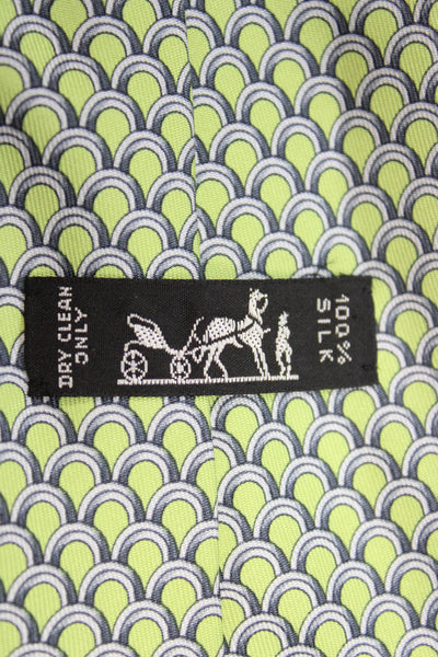 Hermes Mens Silk Printed Wide Necktie Lime Green Grey