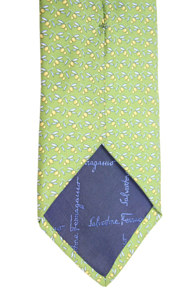 Salvatore Ferragamo Mens Silk Lemon Print Classic Necktie Green Yellow