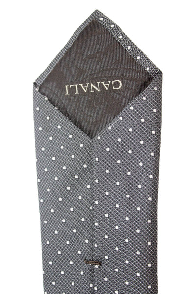 Canali Mens Silk Geometric Square Print Necktie Black White