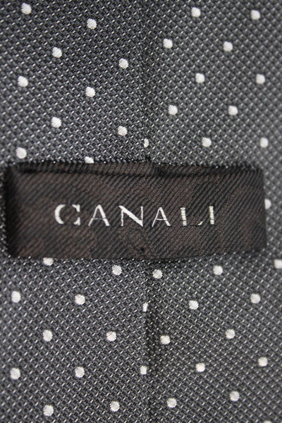 Canali Mens Silk Geometric Square Print Necktie Black White