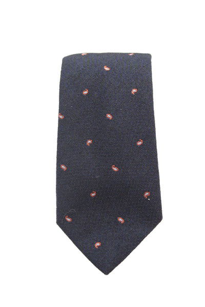 Paul Smith Mens Paisley Print Classic Necktie Navy Blue Orange Wool