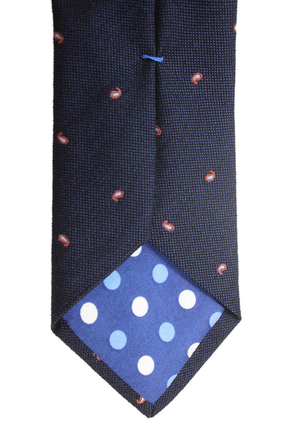 Paul Smith Mens Paisley Print Classic Necktie Navy Blue Orange Wool