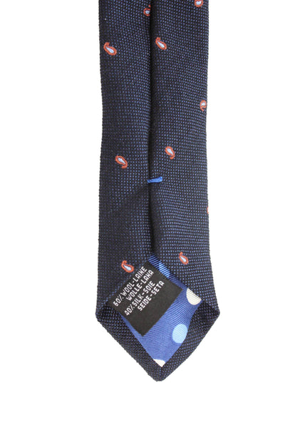 Paul Smith Mens Paisley Print Classic Necktie Navy Blue Orange Wool
