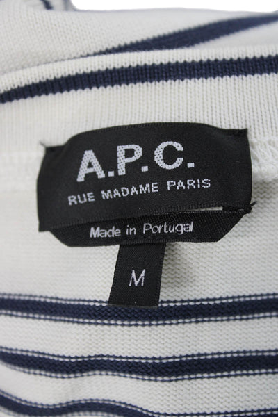 A.P.C. Mens White Cotton Striped Crew Neck Sweater Long Sleeve Size M