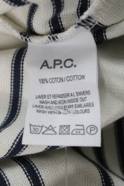 A.P.C. Mens White Cotton Striped Crew Neck Sweater Long Sleeve Size M