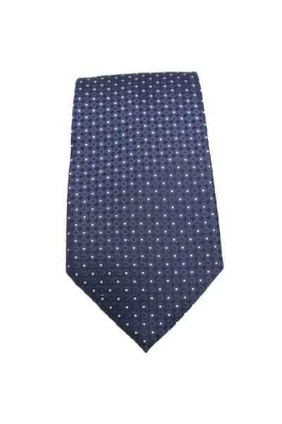 Armani Collezioni Mens Silk Geometric Print Necktie Navy Blue White
