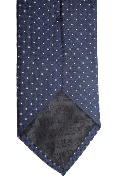 Armani Collezioni Mens Silk Geometric Print Necktie Navy Blue White