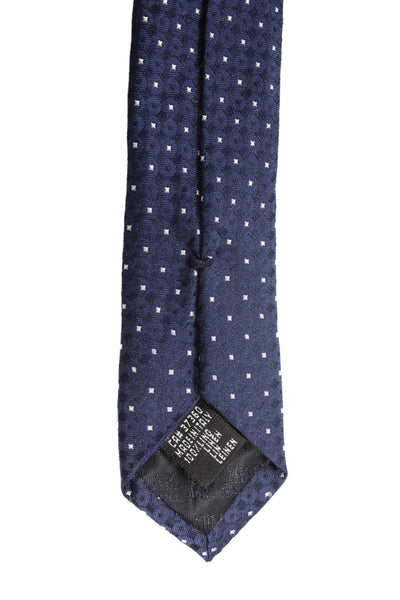 Armani Collezioni Mens Silk Geometric Print Necktie Navy Blue White