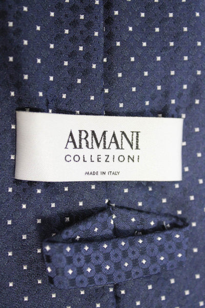 Armani Collezioni Mens Silk Geometric Print Necktie Navy Blue White
