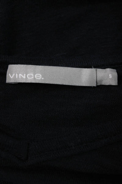 Vince Mens Linen V Neck Solid Blue T Shirt Short Sleeve Size S