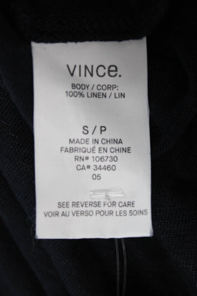 Vince Mens Linen V Neck Solid Blue T Shirt Short Sleeve Size S
