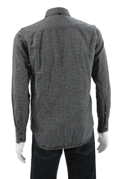 Rag & Bone Mens Plaid Button Down Slim Fit Shirt Black White Size Small