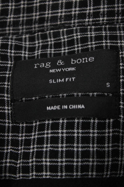 Rag & Bone Mens Plaid Button Down Slim Fit Shirt Black White Size Small