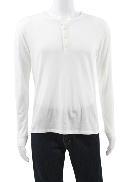 Vince Mens Long Sleeves Henley Shirt White Cotton Size Small